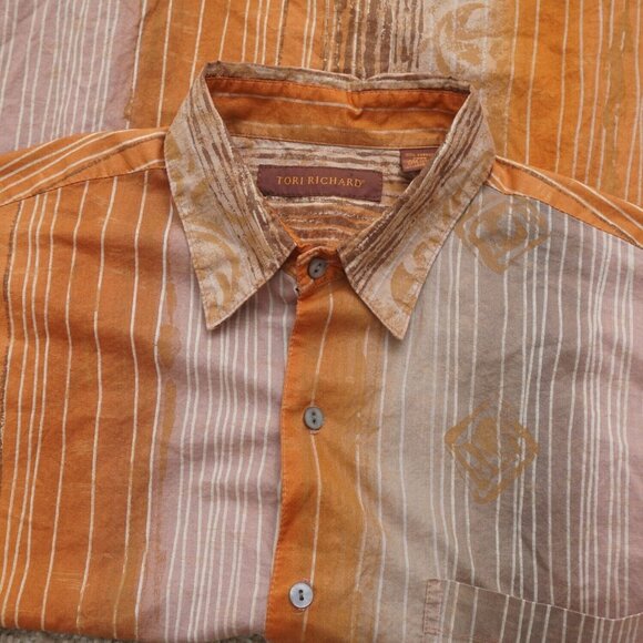 Tori Richard Mens Shirt Button Up Short Sleeve Orange Lawn Cotton Casual Small - Picture 1 of 8